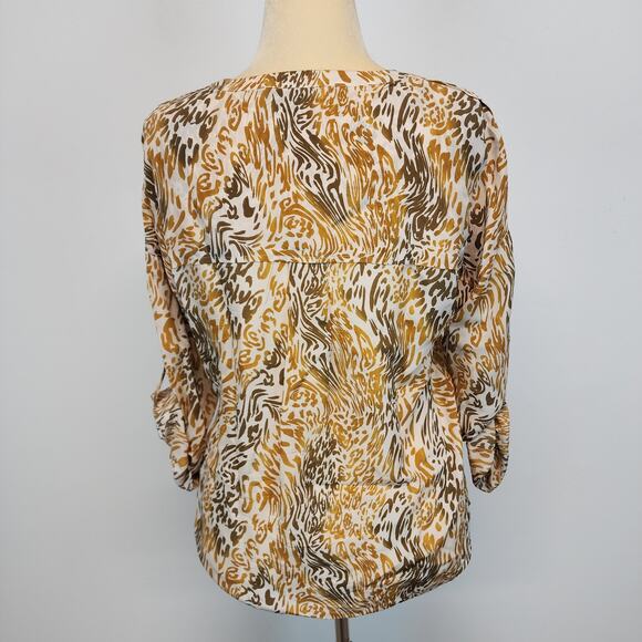 Robert Graham Zebra Print Silk Blouse Size L Orange Tab Sleeves Button Up Office - Picture 5 of 16